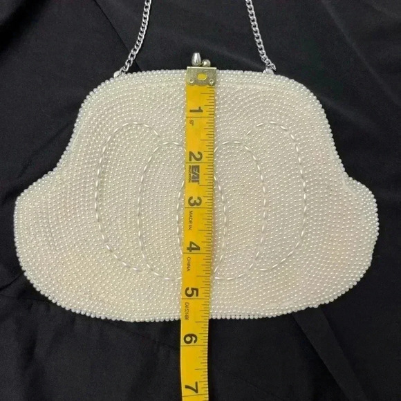 Pearl Beaded Clutch Vintage Made In Japan Formal Ivory Retro Classic Chain Strap - Picture 6 of 10